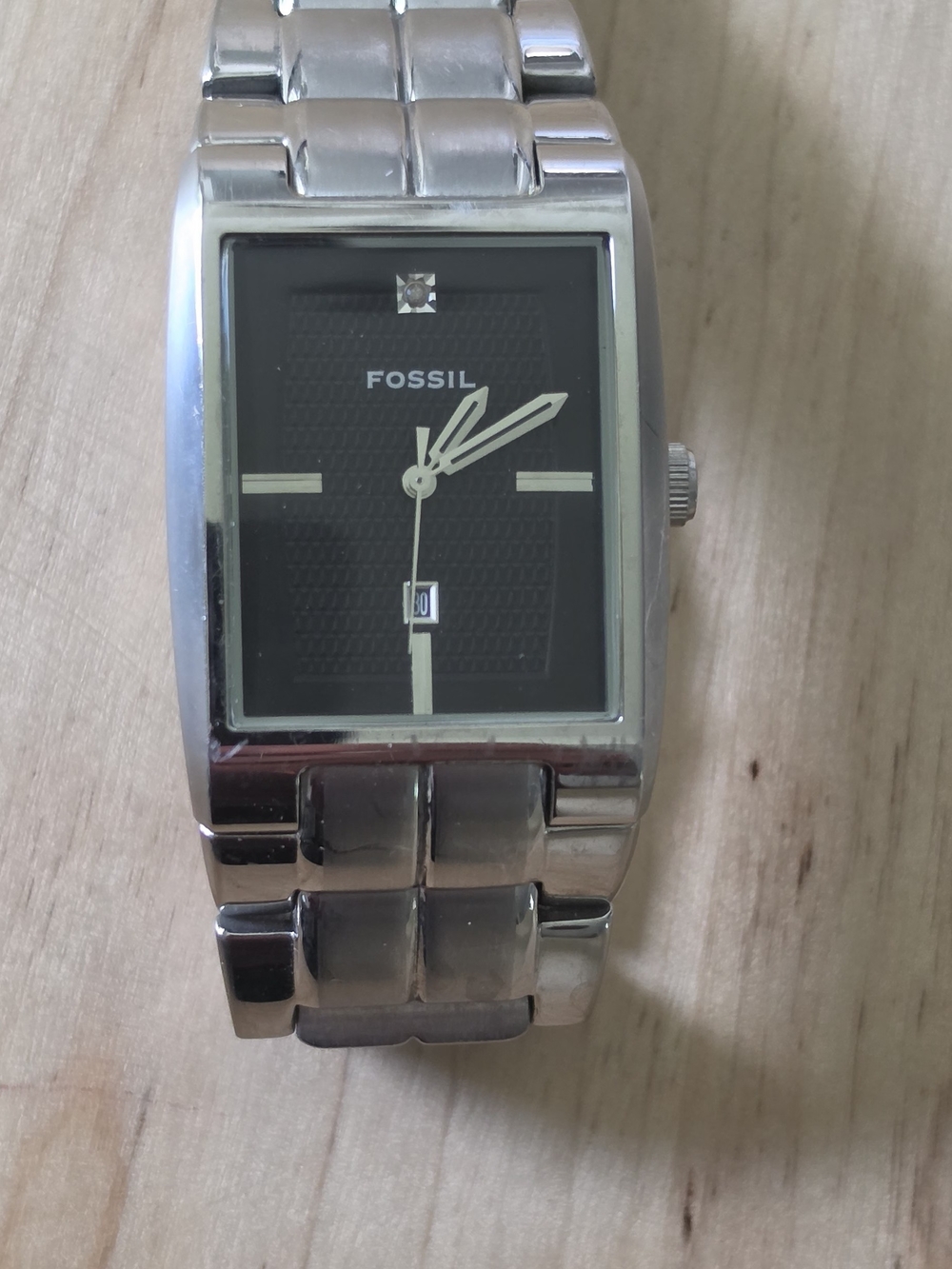 Fossil Silver Stainless Steel Watch with Black Dial